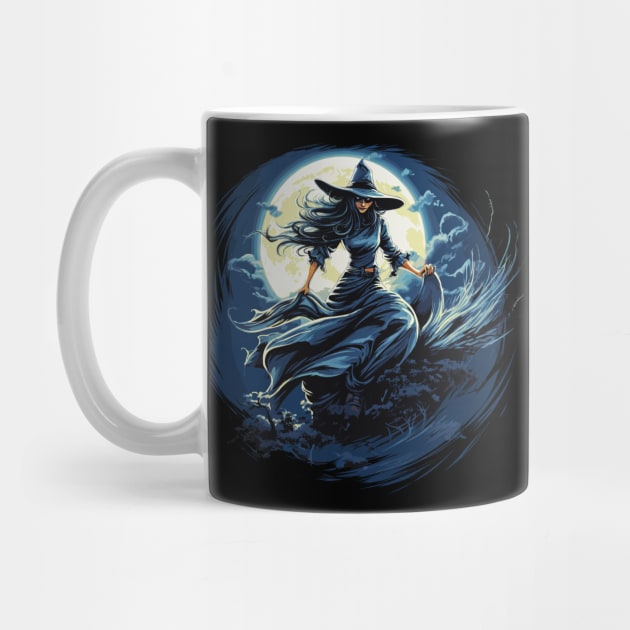 Blue Witch on a Dark Halloween Night by Tees 4 Thee